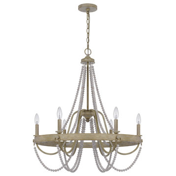 Macon 6 Light Chandelier, Drifted Wood and Antique Silver
