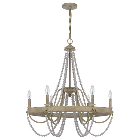 Macon 6 Light Chandelier, Drifted Wood and Antique Silver