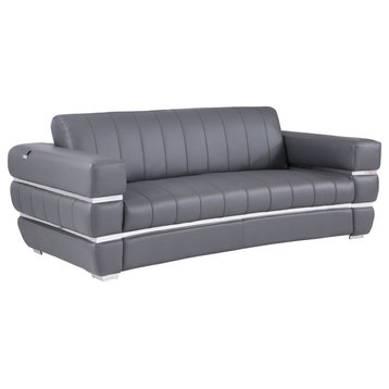 Ferrara Genuine Italian Leather Modern Sofa, Dark Gray