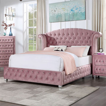Furniture of America Cyndi Glam Fabric Wingback Full Bed in Pink
