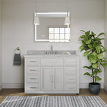 MOD - The Wyatt Bathroom Vanity, White, 48", Single Sink, Freestanding - -Carrara White Quartz counter top with matching backsplash
