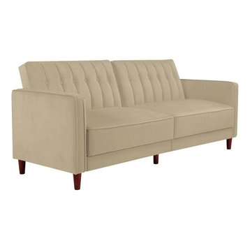 DHP Pin Velvet Convertible Sleeper Sofa in Tan