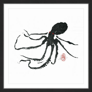 "Ursula, Black Octopus" Framed Painting Print, 12"x12"