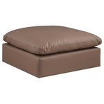 Meridian Furniture - Comfy Beige Linen Textured Fabric Modular Chair, Brown, Vegan Leather, Ottoman - Give your space a whole new look with this brown Comfy vegan leather ottoman. This handsome ottoman fits nicely with other items in the Comfy collection and is a versatile seating option designed for adaptability, comfort and style. Wrapped in rich brown durable vegan leathered upholstery, this ottoman offers a plush embrace of overstuffed down feather cushions, carefully crafted to deliver the highest level of comfort. The perfect seat for creating an oasis for relaxation, this ottoman has thick foam surrounding its frame for added support and coziness.