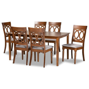 Baxton Studio Grey Fabric Upholstered and Brown Finished Wood 7-Piece Dining Set