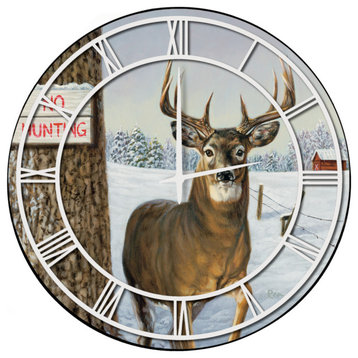Wall Clock With Full Coverage Art, No Hunting, White Numbers, 24"x24"