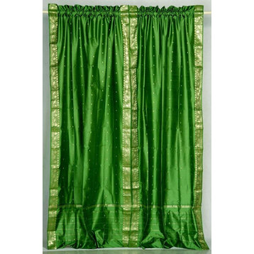 Forest Green Rod Pocket  Sheer Sari Curtain / Drape / Panel   -43W x 63L -Pair