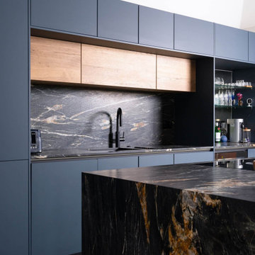 Blue and Oak Handleless Kitchen in Northwood