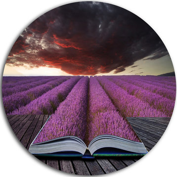 Book Open To Lavender Field, Floral Disc Metal Artwork, 23"