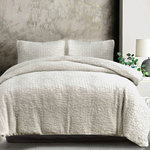 HiEnd Accents - Porto Matelasse Comforter Set, 3PC, Light Taupe, Super Queen - Porto Matelassé graces your bed with the textural beauty of abstract matelassé. Timeless and effortlessly elegant, matelassé presents a supple, rich tactile feel and soothing warmth—without the bulk. This set comes in vintage white and light taupe to match a variety of styles and palettes, creating a versatile classic or traditional base for your bedroom ensemble.