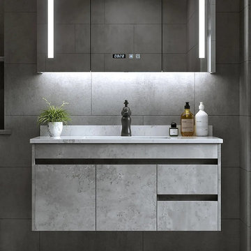 35" Floating Bathroom Vanity with Sink Faux Marble Bathroom Vessel Wall Mounted