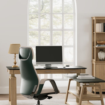 L-shaped Standing Desk with Leather Desktop