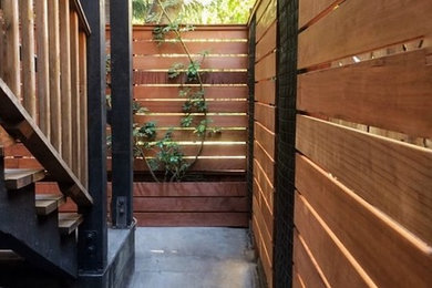 Inspiration for a large contemporary backyard patio in San Francisco with a container garden, concrete slab and no cover.