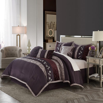 Riley 7-Piece Bedding Comforter Set, Purple, King