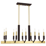 Livex Lighting - Livex Lighting Satin Brass & Bronze 10-Light Linear Chandelier - Illuminate your home with bright designs from the Beckett collection. The ten light linear chandelier emulates a mid-century modern style made popular in the 50s and 60s. The satin brass frame is accented with bronze accents, helping to fully complete this look.