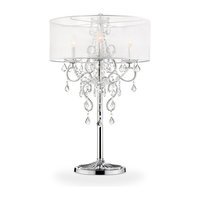 35" Tall Metal Table Lamp "Evangelia", Silver and Crystal Accents