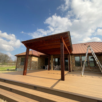 Cedar pergola and composite deck with lighting