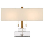 Currey & Company - Chiara Table Lamp - Rectangles of clear optic crystal make the Chiara Table Lamp luminous. Contrasting the pale stacked body are the antique brass finish on the metal and the off-white shantung shade.