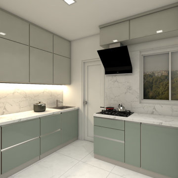 Acrylic Modular Kitchen in U Shape