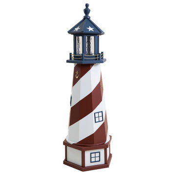 Outdoor Deluxe Wood and Poly Lumber Lighthouse Lawn Ornament, Patriotic, 47 Inch, Solar Light