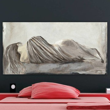 Large Contemporary Taupe Modern Bedroom Master Suite Black Wall