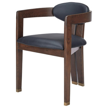 Modrest Belton - Modern Black Vegan Leather + Brown Oak Dining Chair