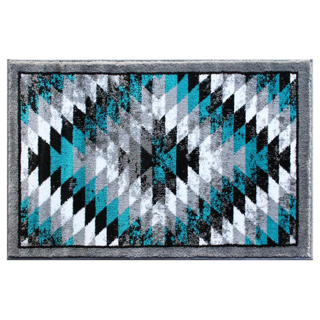 Teagan Collection Southwestern 2' x 3' Turquoise Area Rug - Olefin Rug with...