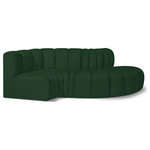Meridian Furniture - Arc Boucle Fabric Upholstered 4-Pc. S-Shaped Modular Sectional, Green - Give your living room or den the perfect blend of style and versatility with this Arc boucle fabric curved modular Sectional. Part of the Arc modular furniture collection, this Sectional comes upholstered in rich green boucle fabric and features deep channel tufting that adds a touch of luxury while enhancing comfort and support. A seamless combination of form and function, this chair can be used with other Arc pieces to create a myriad of configurations in your well-curated room.
