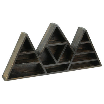 Dark Brown Wooden Geometric Triangle Crystal Display Shelf