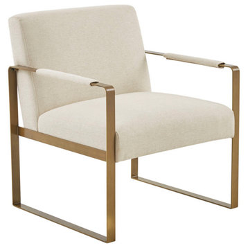 Martha Stewart Jayco Modern Metal Base Lounge Accent Chair, Ivory/Antique Gold