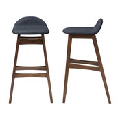 Bloom Walnut Wood Finishing 30" Bar Stools, Set of 2, Dark Blue Fabric