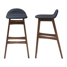 Bloom Walnut Wood Finishing 30" Bar Stools, Set of 2, Dark Blue Fabric