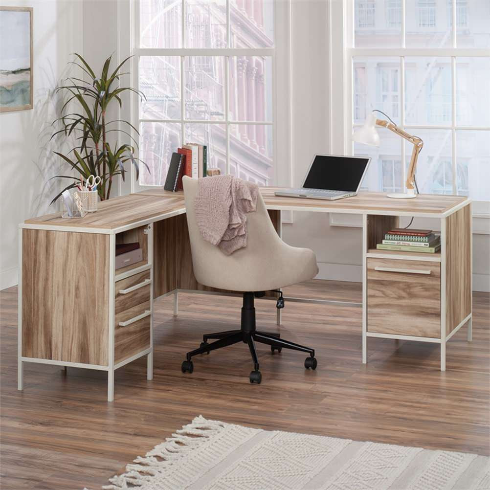 Sauder Nova Loft Engineered Wood L-Desk in Kiln Acacia/Brown Finish ...