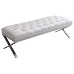 Armen Living - Armen Living Milo Bench, White - Our fancy clean lined tufted Milo bench in White PU upholstery and brushed stainless steel legs in a crossed pattern is fashioned to make a statement in any home. It is functional and long enough to fit a few guests while entertaining in your home. It can be used in multiple parts of the home, and can serve both functional and decorative purposes. You can place this beautiful bench, in your bedroom, hallway, living room, den or even in your home office. The stainless steel cross leg creates balance and sturdiness to adequately support seated guests