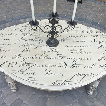 DIY French Poem Stenciled Outdoor Table