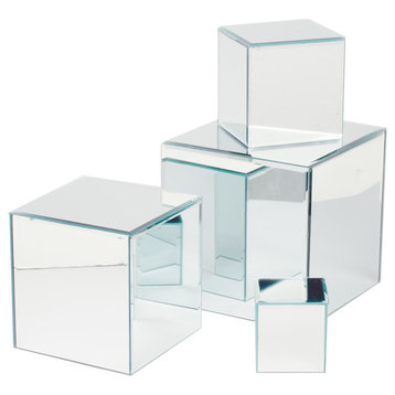 Square Glass Mirrored Pedestals, Set of 4