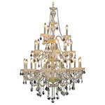 Elegant Furniture & Lighting - Giselle 21-Light Chandelier, Gold - These spectacular chandeliers of the Giselle collection are so magically beautiful, you can easily imagine Cinderella dancing under them in the palace ballroom with Prince Charming. The fixtures' Old World elegance and sophistication are evident in their tiers of crystal candle covers atop scalloped bobeches, adorned with festoons of crystal beads and pendeloques, all surrounding a magnificent crystal centerpiece.