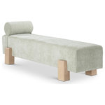 Meridian Furniture - Edison Chenille Fabric Upholstered Bench, Green, Natural Finish - Go for a cozy, chic vibe with this mint Edison chenille fabric bench, a versatile and stylish addition to your home. Upholstered in soft mint chenille fabric, it epitomizes comfort and sophistication. The rich natural finish of the solid wood base adds warmth and durability, ensuring this bench is both functional and timeless. A bolster pillow is included for added comfort and a touch of elegance. The bench's modern mid-century design seamlessly complements a range of decor styles in the entryway, bedroom, or living room.