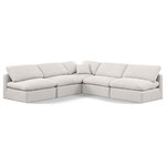 Meridian Furniture - Indulge Upholstered Modular L-Shaped Sectional, Cream, 5-Piece: 4 Armless Chair, 1 Corner Chair, Down Stuffed Linen Textured Fabric - Experience ultimate comfort and style with our cream linen textured fabric Indulge Sectional. The luxurious linen texture of the fabric will elevate the aesthetic of any room. This sofa provides ample space for you to relax while its modular build offers the option of unlimited configurations. Whether you're looking to add a stylish element to your living room or a comfortable seating option to your bedroom, this sofa is the perfect choice.