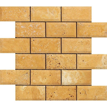Travertine Deep-Beveled Brick Mosaic, 2 X 4 Honed