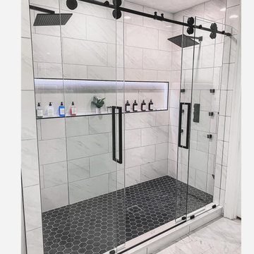 Modern Matte Black Wall Mounted Rain Shower System with 8" Round Rainfall Shower
