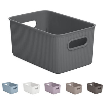 Superio Ribbed Storage Bin, Plastic Storage Basket, Grey, 5 L