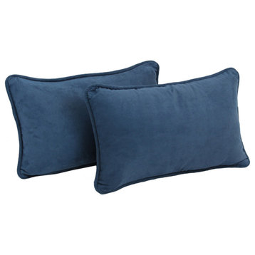20"X12" Double-Corded Solid Microsuede Back Support Pillows, Set of 2, Indigo