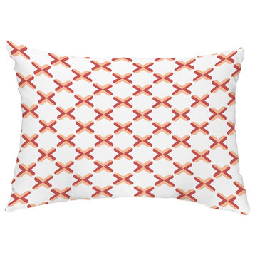 Criss Cross 14"x20" Red Abstract Decorative Outdoor Pillow, Orange/Coral
