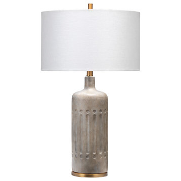 Contemporary Bottle Shape Cement Table Lamp Graphic Lines Brass Bronze White