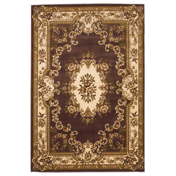 5'x8' Plum Ivory Machine Woven Hand Carved Floral Medallion Indoor Area Rug