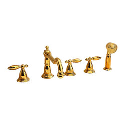 Missa Gold Finish Deck Mount Three Handles Bathtub Faucet - Bathtub Faucets