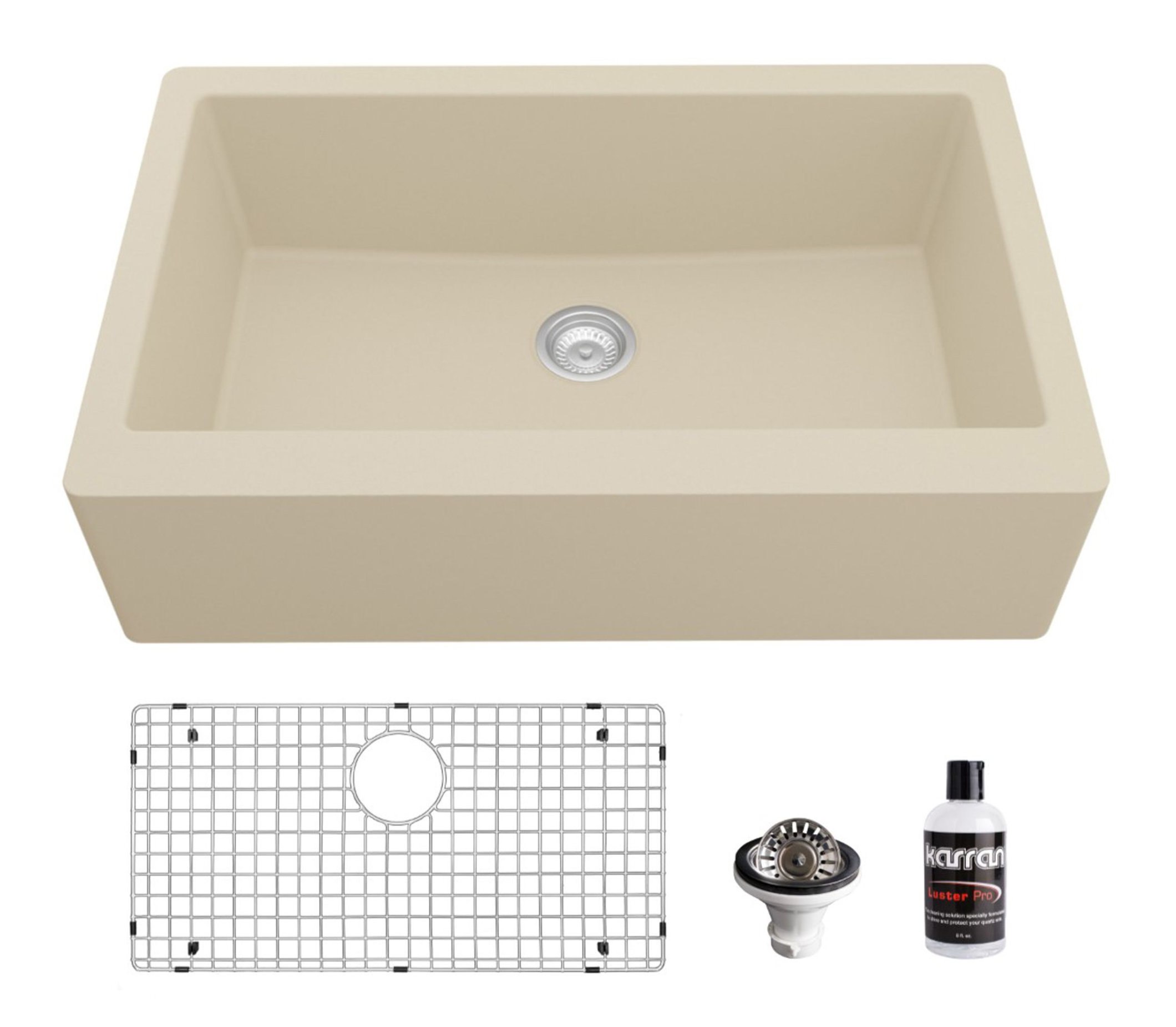 Karran Farmhouse/Apron-Front Quartz 34" Single Bowl Sink Kit, Bisque