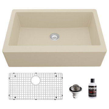 Karran Farmhouse/Apron-Front Quartz 34" Single Bowl Sink Kit, Bisque