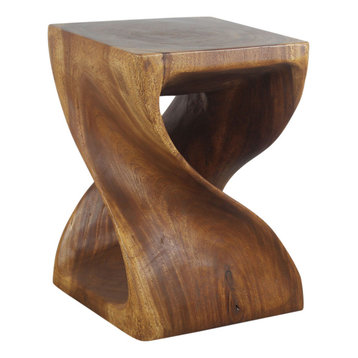 Haussmann Wood Twist End Table 15x15x20" High Walnut Oil